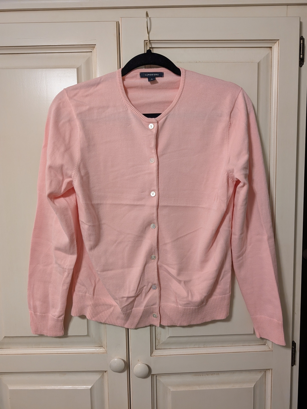 Lands' End Pink Crewneck Button Cardigan NWOT